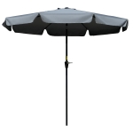 Outsunny 2.7m Patio Umbrella Garden Parasol Outdoor Sun Shade Table Umbrella with Tilt, Crank, 8 Ribs, Ruffles, Grey