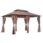 Outsunny Gazebo in Acciaio con Doppio Tetto e Tende Impermeabili Color Cachi 4 x 3 m