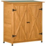 Outsunny Garden Shed Wooden Garden Storage Shed Fir Tool Cabinet Organiser with Shelves Double Door, 110L x 55W x117Hcm, Natural