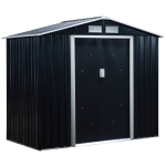 Outsunny 7ft x 4ft Lockable Garden Shed Large Patio Roofed Tool Metal Storage Building Foundation Sheds Box Outdoor Furniture, Dark Grey