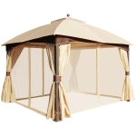 Outsunny 3 x 3 Meters Gazebo Outdoor Patio Party Tent Shelter Garden Canopy Double Tier Sun Shade Steel Frame Beige(c-6)