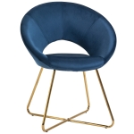 HOMCOM Modern Accent Chair Velvet Upholstered Mid-Century Leisure Lounge Armchair with Golden Base for Living room Bedroom Dinning Room Blue