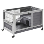 PawHut Wooden Indoor Rabbit Hutch Elevated Bunny Cage with Enclosed Run W/ Wheels