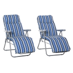 Outsunny Set of 2 Garden Sun Lounger Outdoor Reclining Seat Cushioned Seat Foldable Adjustable Recliner Blue and White(c-1)