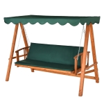 Outsunny 3 Seater 2-in-1 Wooden Garden Swing Chair Seat Outdoor Convertible Hammock Bench Furniture Lounger Bed Wood, Dark Green