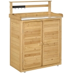 Outsunny Wooden Potting Bench 3-Tier Storage Cabinet Work Station Table Lockable Organizer with Magnetic Latch Hooks Foot Pads 34.25" x 17.75" x 47.25" Brown