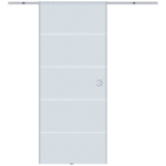 Homcom Porta Scorrevole in Vetro Satinato con Strisce Trasparenti con Binario in Alluminio, 90x205cm