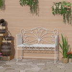 Outsunny Băncuță cu 2 Locuri pentru Grădină Stil romantic din Fier, Alb, 109.5x51x95.5cm