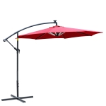 Outsunny Umbrella Parasol W/Solar Powered LED strips, Φ2.95x2.45H m-Wine Red