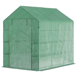 Outsunny Foliengewächshaus begehbares Gewächshaus mit 8 Regalebenen Tomatengewächshaus Treibhaus Frühbeet mit Tür Grün Stahl PE-Kunststoff 214 x 143 x 195 cm