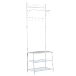 HOMCOM Entryway Multipurpose Metal Cloth Stand 3 Tier Shoe Rack w/ 5 Hooks - White(c-1)