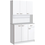 HOMCOM 4-Door Wooden Kitchen Pantry Cupboard Kitchen Storage Cabinet w/ Drawer and Shelves, 101W x 39D x 180Hcm-White