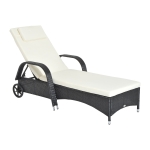 Outsunny Adjustable Garden Rattan Furniture Single Sun Lounger with Fire Retardant Cushion, 200Lx73Wx56-103H cm-Black