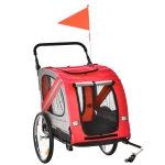 PawHut 2-In-1 Dog Bike Trailer Pet Stroller with Universal Wheel Reflector Flag Red