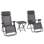 Outsunny 2 Pcs Zero-Gravity Chairs W/Side Table, Steel Frame, Texteline-Grey