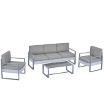 Outsunny Set 4 Pezzi Mobili da Giardino con Divano 3 Posti, 2 Poltrone con Cuscini e Tavolino in Alluminio e Vetro Grigio