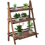 Outsunny Pflanzentreppe Blumenbank Blumentreppe Blumenregal Pflanzregal Blumenständer 3 Stufen Tannenholz Dunkelbraun 80 x 37 x 93 cm