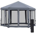Outsunny 3.2m Pop Up Gazebo Hexagonal Canopy Tent Outdoor Mesh Sidewalls Bag Dark Grey