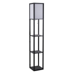 HOMCOM Stehleuchte mit Regalen Innenbeleuchtung Stehlampe E27 bis 40W für Wohn-/Schlafzimmer Holz Schwarz 26 x 26 x 160 cm