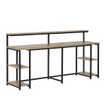 HOMCOM Scrivania Doppia con Scaffali e Mensola Stile Industriale in Metallo e MDF, 200x53x100cm, Nero Marrone