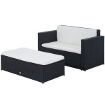 Outsunny Set Mobili da Giardino in PE Rattan Set Divano e Poggiapiedi con Cuscini, Nero