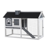 PawHut Rabbit Hutch Wood Bunny Cage for Outdoor Indoor w/ Pull Out Tray Run Box Ramp