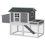 PawHut Gallinero Exterior de Madera Recinto con Nido y Corral Bandeja Extraíble Ventana de Malla Rampa Área de Cultivo 160x80x110 cm Gris y Blanco