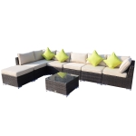 Outsunny 7-Seater Rattan Garden Furniture Set Rattan Sofa w/ Coffee Table-Brown