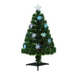 HOMCOM 3ft 90cm Green Fibre Optic Artificial Christmas Tree W/ Snowflakes Lights