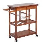 HOMCOM Carrito de Cocina Mesa Servicio Auxiliar Madera y Metal Cromado con 4 Ruedas 2 Cajones y Botellero 85x37x85 cm