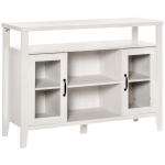 HOMCOM Aparador de Cocina Mueble Auxiliar de Comedor con 2 Armarios con Puerta de Vidrio Estante Ajustable Compartimentos Abiertos 116x39,5x86,5 cm Blanco