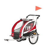 HOMCOM 2 em 1 Reboque de Bicicleta Infantil de 2 Lugares Convertível em Carrinho de Passeio com Roda Dianteira Giratória a 360° Vermelho