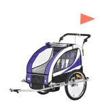 HOMCOM 2 em 1 Reboque de Bicicleta Infantil de 2 Lugares Convertível em Carrinho de Passeio com Roda Dianteira Giratória a 360° Roxo