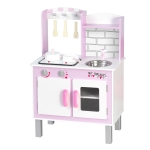 HOMCOM Cocinita de Juguete con Función de Sonido Armario Ganchos 5 Accesorios Incluidos Cocina Infantil Educativo para +3 Años Madera 55x30x80 cm Rosa