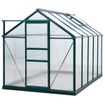 Outsunny Seră de Grădină cu Bază, Fereastră, Ușă Glisantă și Structură din Aluminiu, 190x312x201 cm, Verde Închis
