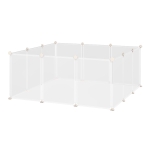 PawHut Freilaufgehege Laufgitter DIY Freigehege Gittergehege Absperrgitter Kleine Haustiere Laufstall für Innen 12 Platten Weiß Metall PP-Harz 105 x 105 x 45 cm