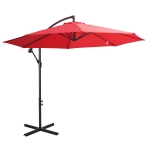 Outsunny Sonnenschirm Ampelschirm Kurbelschirm mit Handkurbel Rund, Stahlbogenstäbe und Stahl-Stehstäbe, Polyestergewebe, Rot, Ø3 x 2,5H m