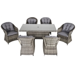 Outsunny Set Tavolo e 6 Sedie da Giardino in PE Rattan con Cuscini Imbottiti Grigio