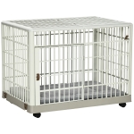 PawHut Box per Cani con Fondo Removibile e 5 Ruote, per Cani fino a 18kg, 81x55.5x62.5cm, Beige