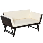 Outsunny Divano da Giardino 2 Posti Trasformabile in Lettino in PE Rattan, Bianco, 129x66x67cm