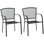 Outsunny Set de 2 Scaune de Gradina din Metal, Scaune de Exterior pentru Curte, Veranda si Terasa, Negru