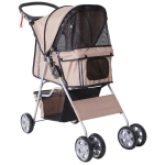 PawHut Poussette buggy pliable animaux chariot pliante chien chat porte-gobelet panier de rangement inclus roues avec frein tissu 600D Oxford acier 75 x 45 x 97 cm marron