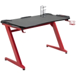 HOMCOM Secretária Gaming para Computador com Porta Copos Gancho para Fones de Ouvidos Suporte para Gamepad e 2 Orifícios Passa Cabos 122x66x76cm Preto e Vermelho