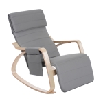 HOMCOM Wooden Rocking Lounge Chair, with Adjustable Footrest & Pocket - Grey