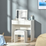 HOMCOM Makeup Desk with Drawer, Vanity Table Set with Flip-up Mirror and Cushioned Stool, White