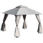 Outsunny 10' x 10' Steel Gazebo Canopy Party Tent Shelter with Double Roof & Curtains & Netting Sidewalls, Light Grey