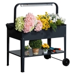 Outsunny Elevated Rolling Garden Planter With LED Grow Light, PE Cover for Warm Keeping, Shelf Wheels Handle, Steel