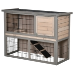 PawHut Rabbit Hutch Bunny Cage Small Animal House with Sliding Tray, Run, Openable Top, Ramp, for Indoor Outdoor, Grey 108x45x78 cm