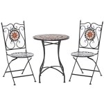 Outsunny 3PCs Garden Table Set Bistro Set with 1 Ceramic Tile Round Table and 2 Foldable Chairs for Outdoor Indoor Patio Balcony