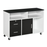 HOMCOM Mueble Auxiliar de Oficina Mueble Archivador con Ruedas Estantes y Cajones Armario Multiusos con Gran Almacenaje 100x35x65 cm Negro y Blanco